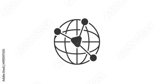 Black and white globe icon symbol.