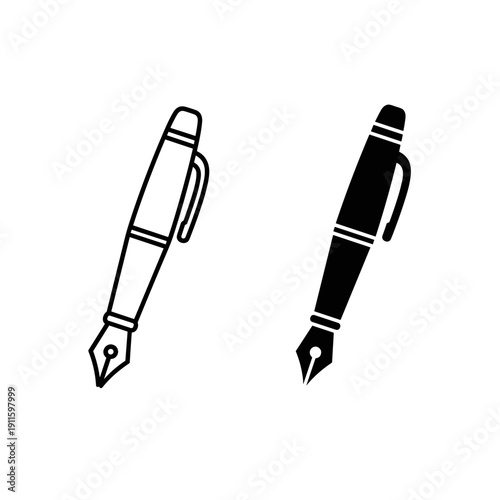 A black and white drawing of two fountain pens Vector