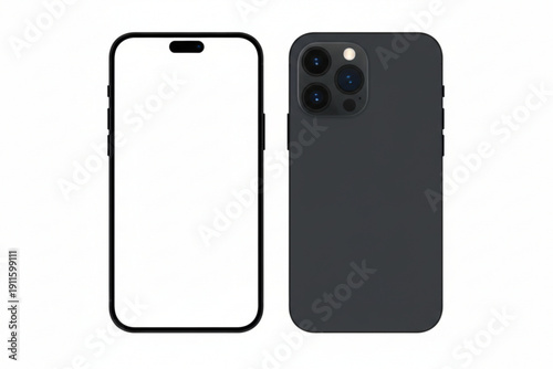 Smartphone Front and Back Views: A sleek, modern smartphone showcasing its front display and detailed back panel with camera lenses, ideal for tech and design projects.