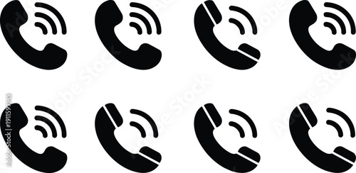 Solid Black Telephone Receiver Icon Set for Customer Support and Call Notifications