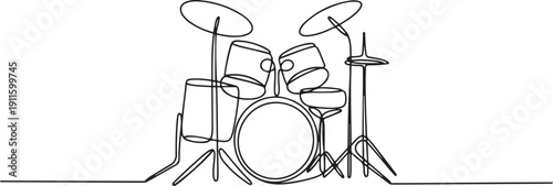 Continuous one line drawing of a drums.one line icon illustration with white background