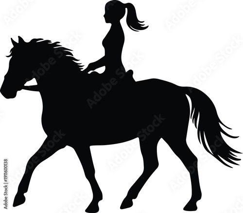 Silhouette of a woman riding a horse in motion