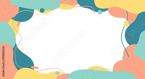 Abstract organic shapes frame, pastel colors, fluid border, modern design, copy space