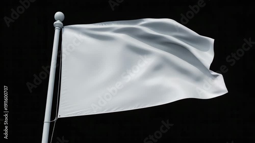 White flag waving on a sleek pole against a dark background