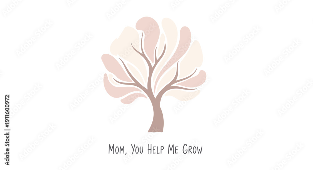 Obraz premium Minimalist tree icon with 'Mom, You Help Me Grow' text, isolated on transparent background