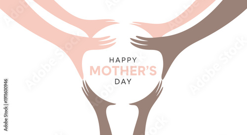 Mother's Day greeting card design with hands holding heart, vector illustration.