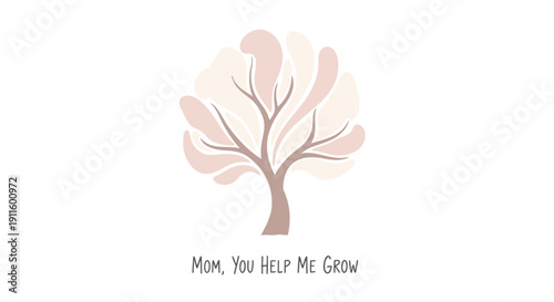 Minimalist tree icon with 'Mom, You Help Me Grow' text, isolated on transparent background