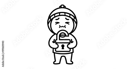 Cute Cartoon Character Unlocks Heart with Sad Expression