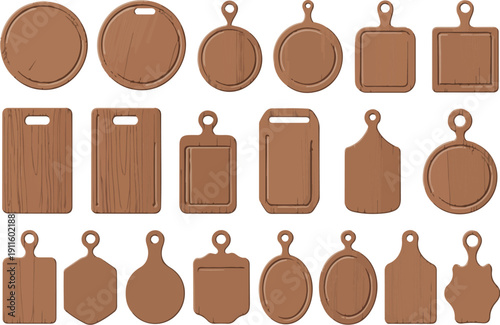 Wooden Cutting Boards Vector Collection Flat Kitchen Chopping Board Set for Cooking and Restaurant Design