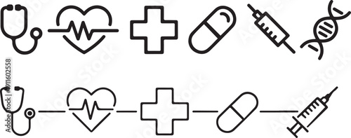 Medical infographic banner design.one line icon illustration with white background