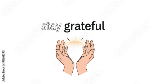 Embracing a mindset of profound gratitude with open hands receiving the positive energy and light from above, fostering inner peace and well-being