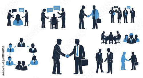 Business People Collaboration and Handshake Silhouettes Collection.