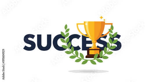 Golden trophy surrounded by a lush green laurel wreath illustrating triumph and victory, symbolizing outstanding achievement and the rewarding