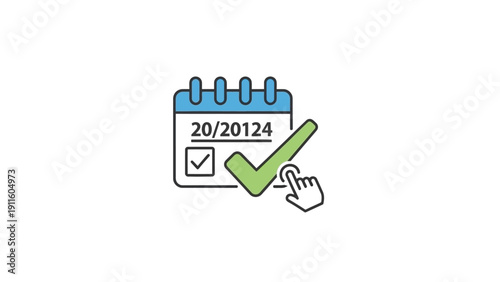 Green Check Calendar Task Complete Icon.