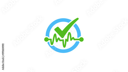 Green check mark medical symbol icon.