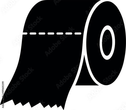 Solid Black Silhouette of a Roll of Toilet Paper with Perforated Line Detail Vector