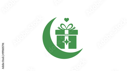 Green Crescent Moon Gift Box Logo Design.