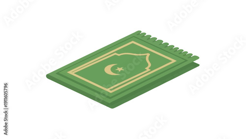 Green Islamic Prayer Mat Rug.