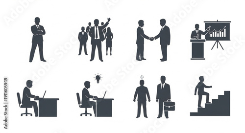 Business People Silhouettes Collection Meeting Presentation Office Work.