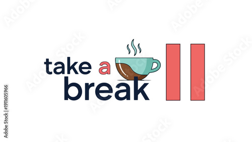 A charming flat illustration encouraging mindful pauses and refreshment with a warm beverage, promoting well-being and productivity through short