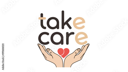 This heartfelt illustration depicts cupped hands delicately supporting a red heart, embodying care, protection, and emotional well-being with a