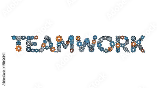 Dynamic illustration of teamwork formed by intricate assembly of diverse mechanical gears embodying collaboration synergy collective effort for