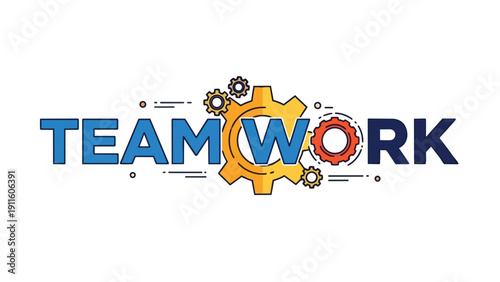 Conceptual graphic highlighting teamwork through interconnected gears, symbolizing collaborative effort, synchronized operation, and collective