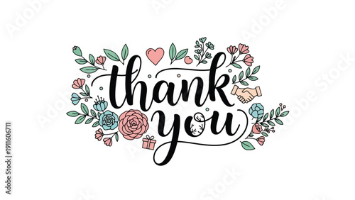 Warm heartfelt appreciation displayed with beautifully hand-drawn floral arrangements and supportive icons