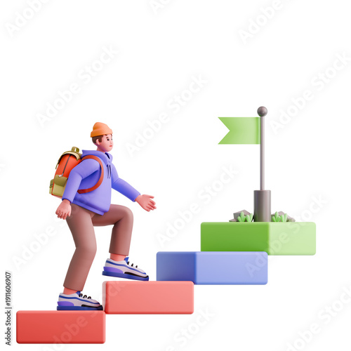 3D Illustration of Freelancer Reaching Goal Success Concept