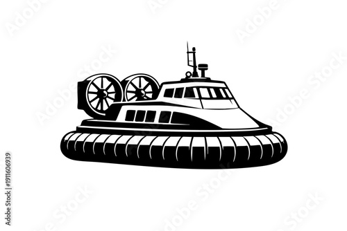 Minimal icon-style silhouette of a hovercraft with clear cabin and skirt outline