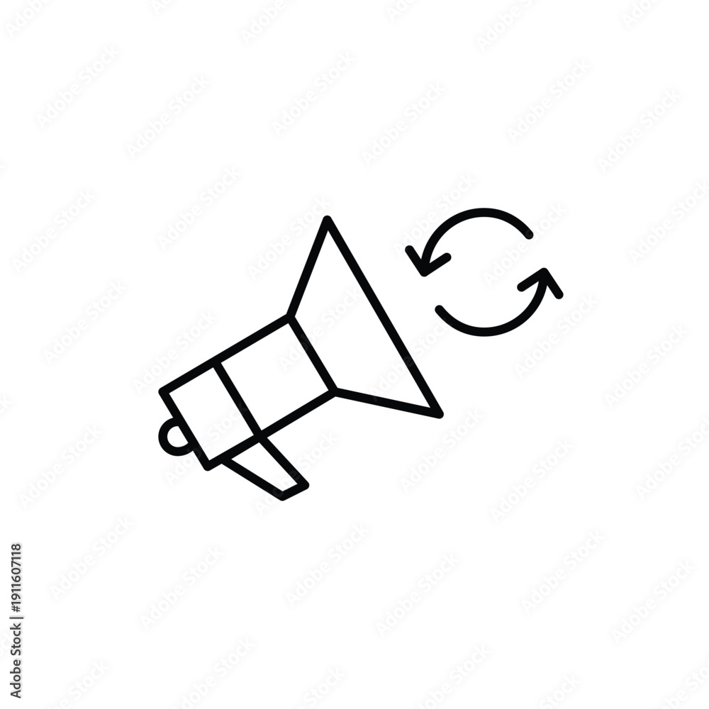 Fototapeta premium Megaphone and renew arrows. Announcement update, marketing refresh, promotion renewal. Pixel perfect, editable stroke vector icon