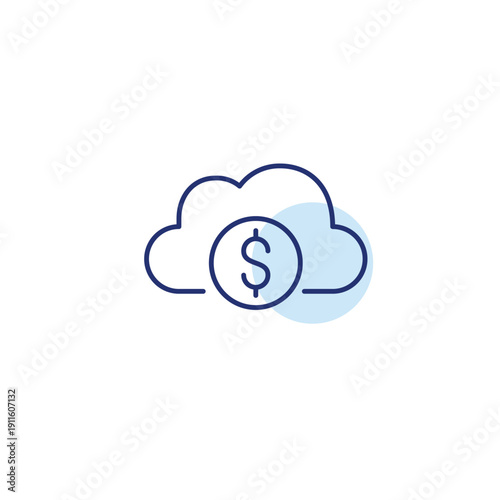 Cloud and dollar. Virtual storage payment and subscription costs. Pixel perfect, editable stroke vector icon