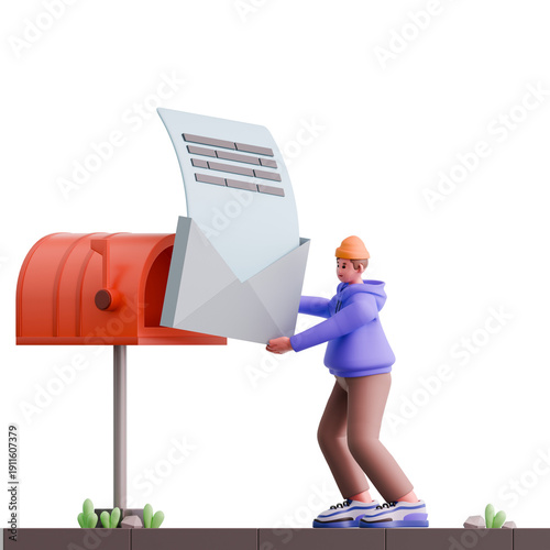 3D Illustration of Sending Email Business Communication Concept