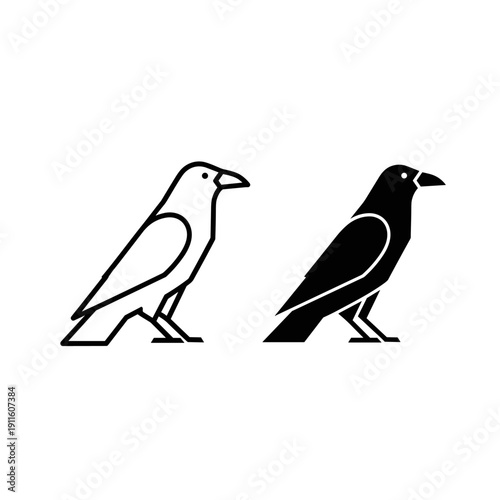 A black and white image of two ravens standing side by side Vector
