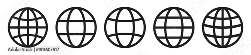 Collection of globe icons representing world map and international connection