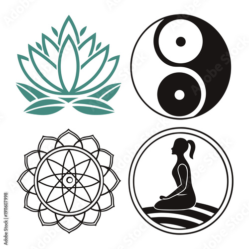 Symbols of peace, meditation, and spirituality in a circular arrangement Vector