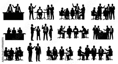 Business Meeting Silhouettes Collection Diverse Group Discussions.