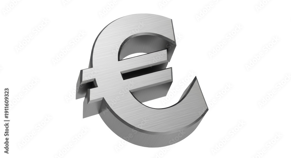 Obraz premium Metallic euro symbol PNG isolated on transparent background, currency sign for finance and European economy