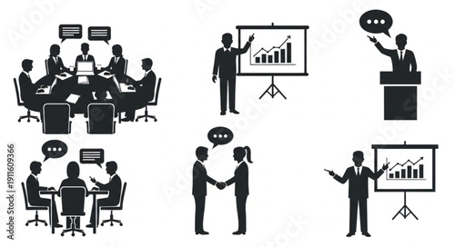 Business meeting and presentation icons set.