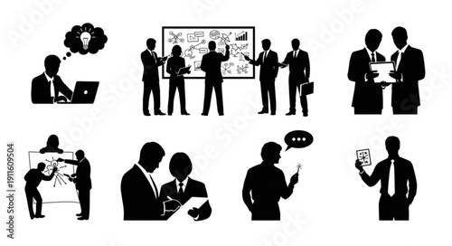 Business meeting and discussion silhouettes.