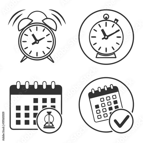 Four icons representing time management and scheduling tasks effectively Vector