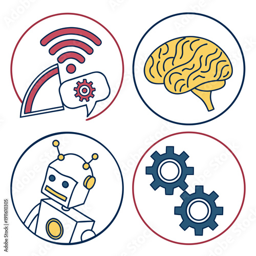 Illustrations of technology, artificial intelligence, and robotics concepts Vector