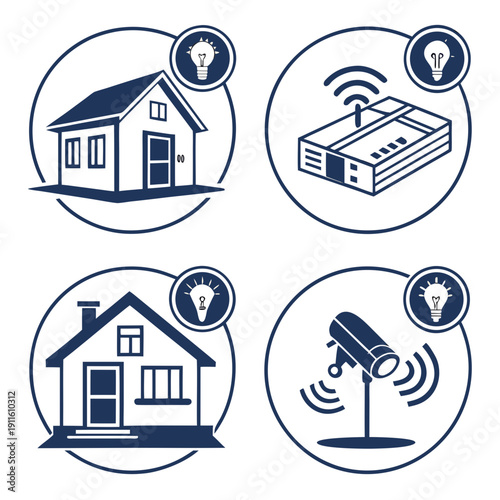 Smart home security system with various monitoring and alert features Vector