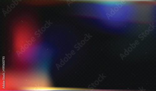 Light leak film effect. Vintage analog camera filter, blur and bokeh old photo frame with dust, scratches. Abstract cinematic overlay, holographic iridescent texture. Photography vector background