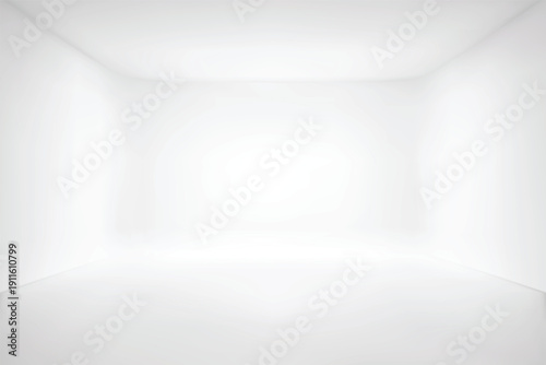White studio room 3d background. Grey empty minimal limbo interior, blank clean product display. Floor, walls and ceiling in perspective. Presentation scene, podium overlay. Showroom vector mockup