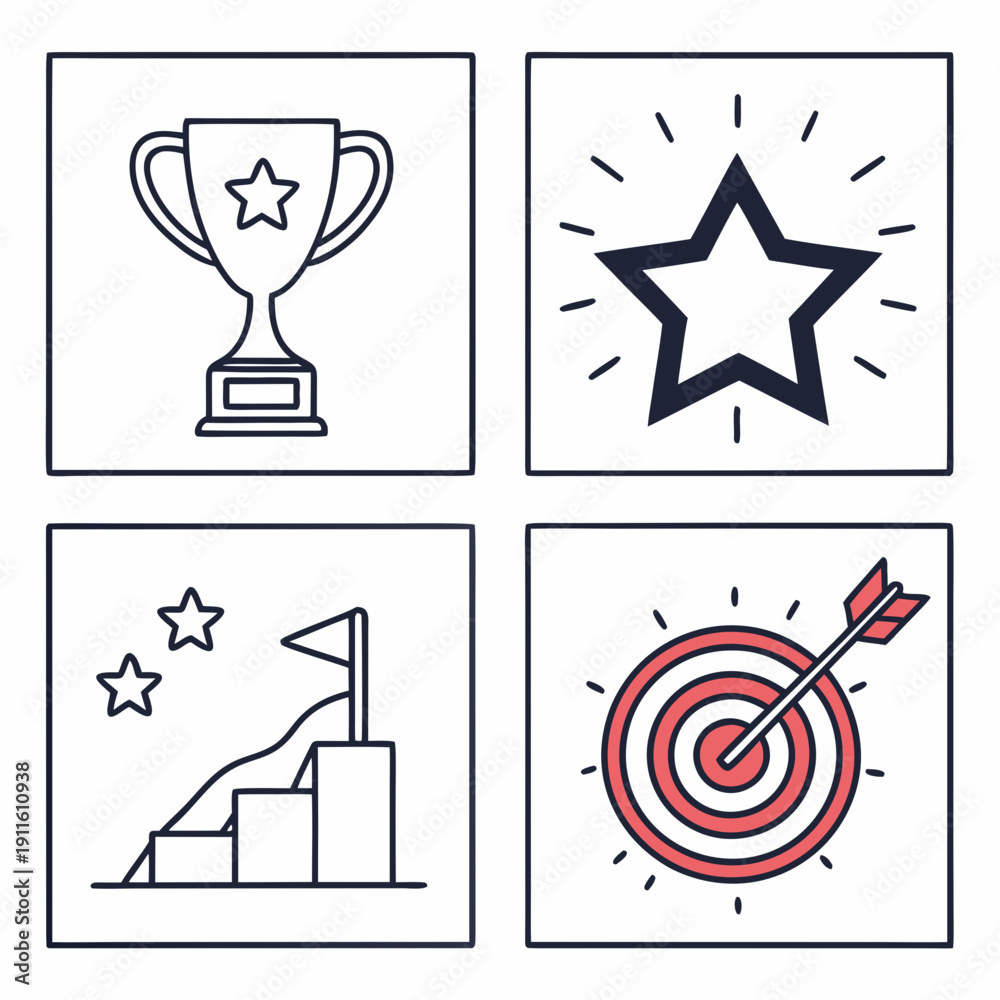 Fototapeta premium A collection of icons representing achievement, success, and targets. Vector