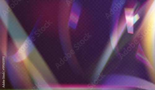Light leak film burn. Retro analog camera filter, blur bokeh old photo frame with scratch texture. Abstract cinematic purple overlay, holographic iridescent backdrop. Photography vector background