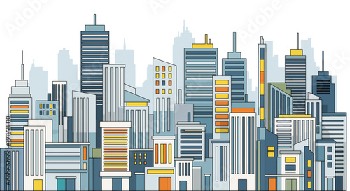 Cityscape with Modern Skyscrapers and Buildings.
