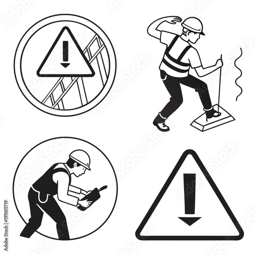 Illustrations of various warning signs and safety precautions Vector