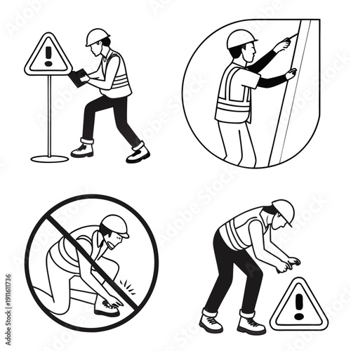 Illustrations of proper and improper ladder usage techniques and safety guidelines Vector